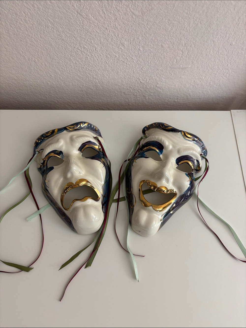 White and Gold Decorative Comedy & Tragedy Wall Masks - Brand Unknown